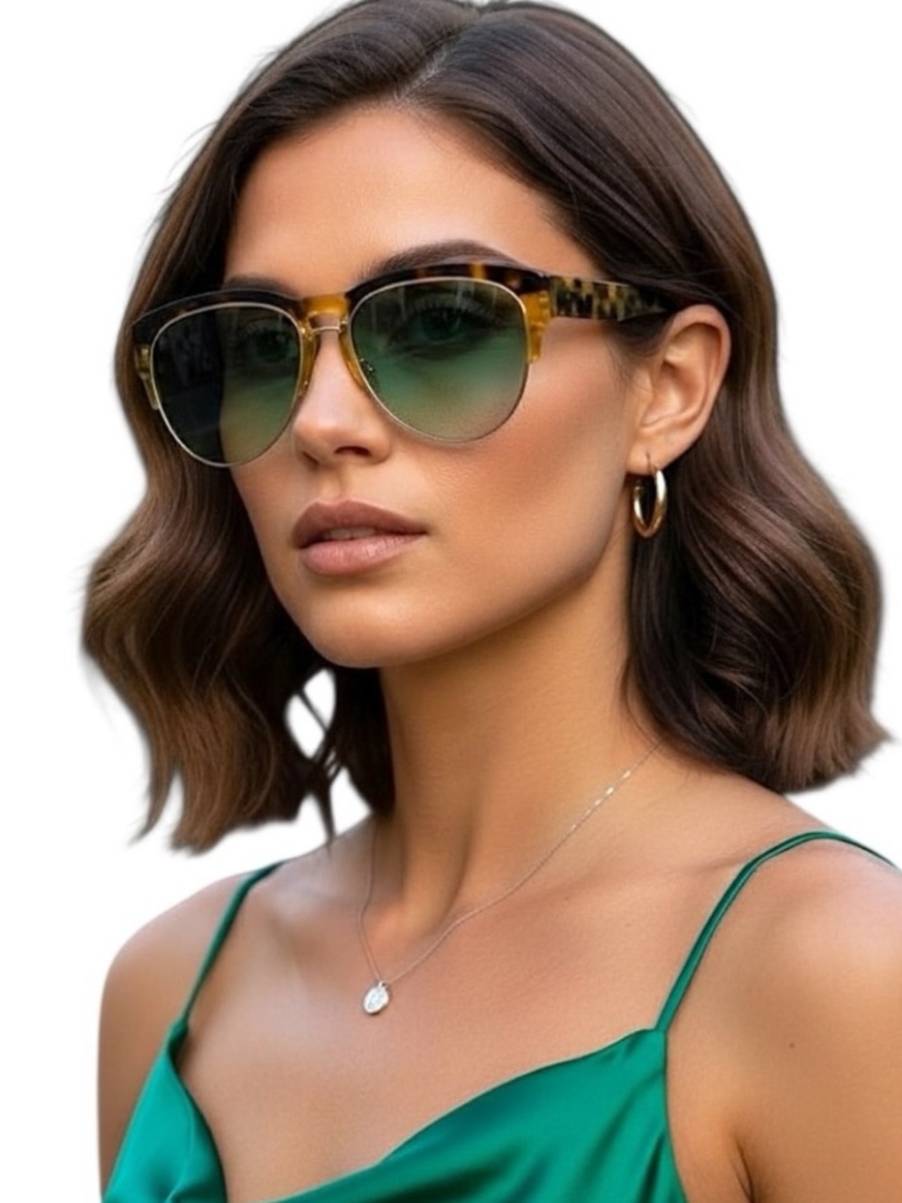 Linda Farrow Erdem Clubmaster Aviator Sunglasses Tortoise Gold Green EDM25 Set